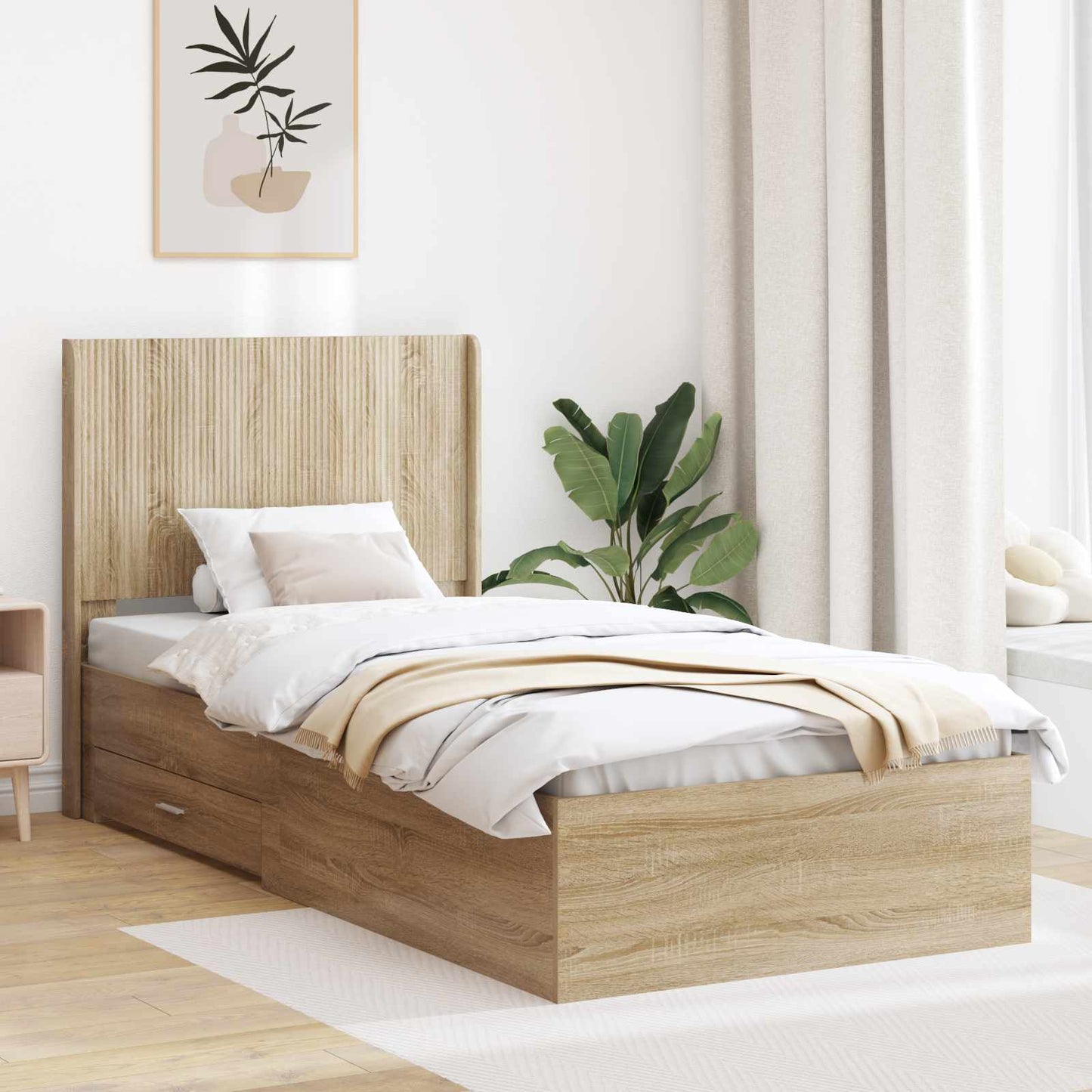 Bed Frame with Storage and Headboard Sonoma Oak 75 x 190 cm