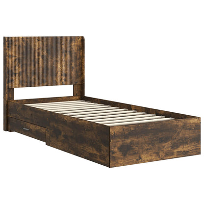 Bed Frame with Storage and Headboard Smoked Oak 75 x 190 cm