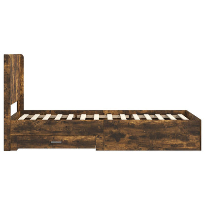 Bed Frame with Storage and Headboard Smoked Oak 75 x 190 cm