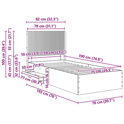 Bed Frame with Storage and Headboard Grey Sonoma 75 x 190 cm