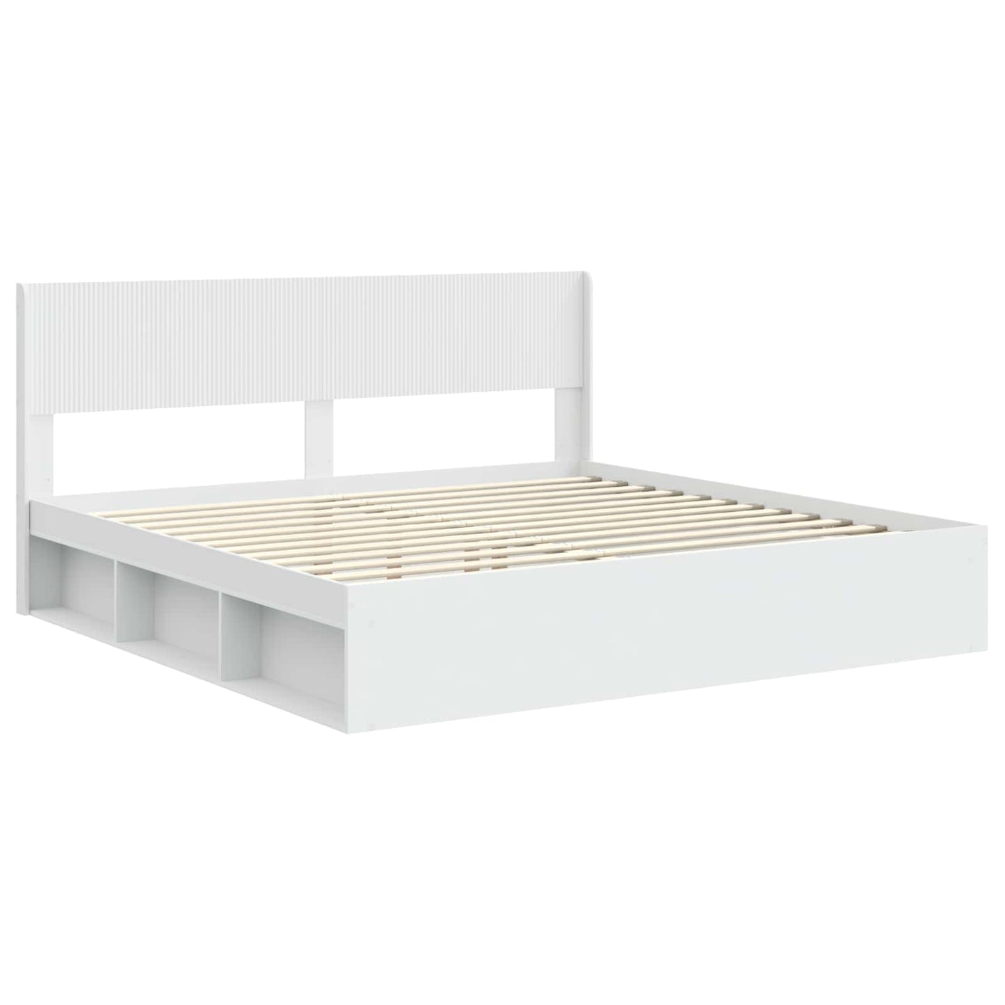 Bed Frame with Storage and Headboard White 200 x 200 cm
