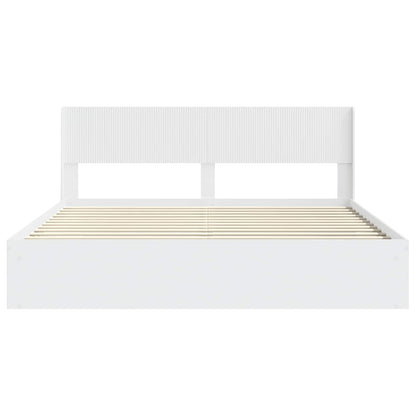 Bed Frame with Storage and Headboard White 200 x 200 cm