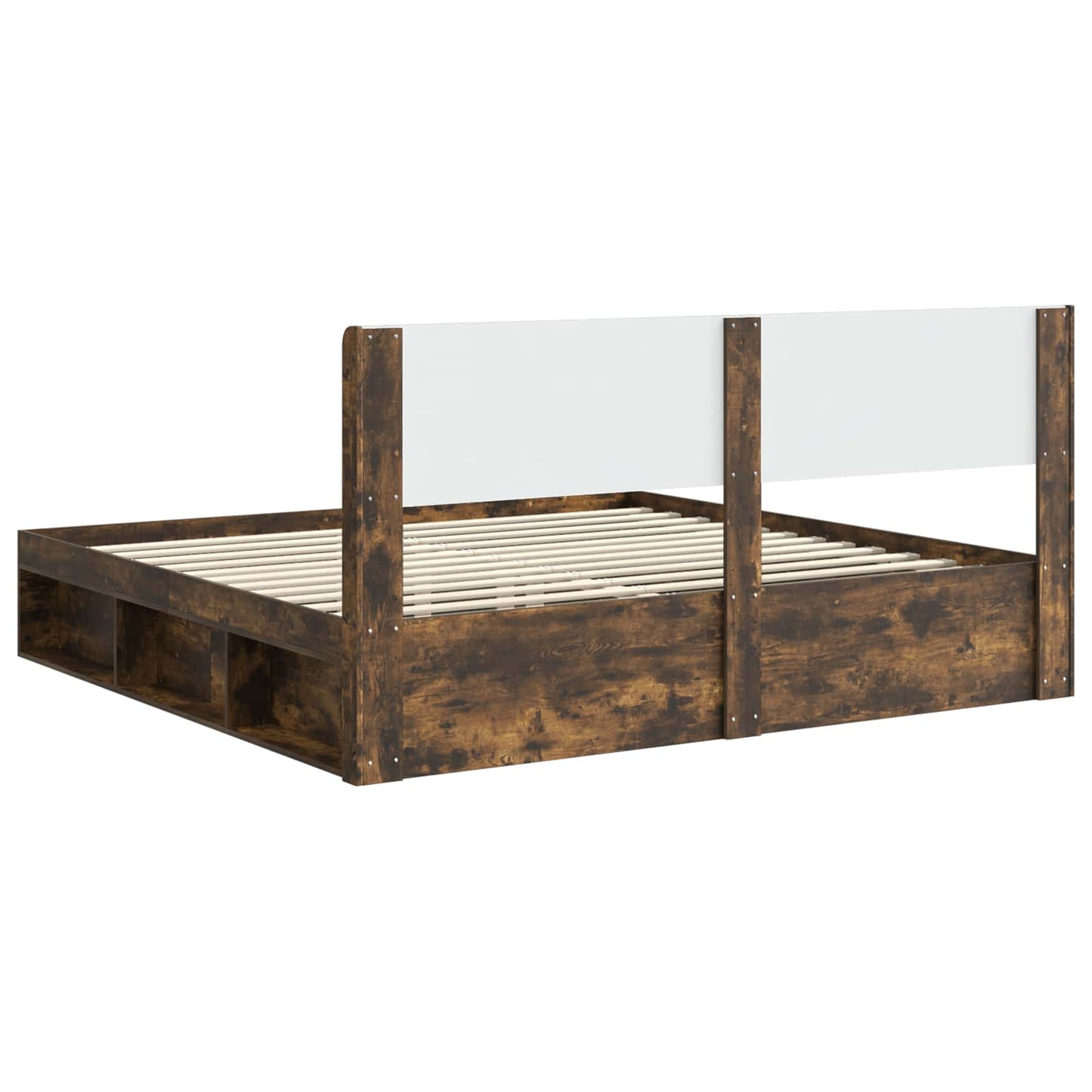 Bed Frame with Storage and Headboard Smoked Oak 180 x 200 cm