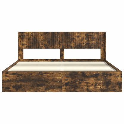 Bed Frame with Storage and Headboard Smoked Oak 180 x 200 cm