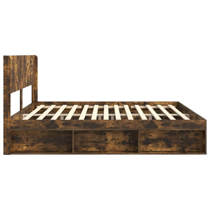 Bed Frame with Storage and Headboard Smoked Oak 180 x 200 cm