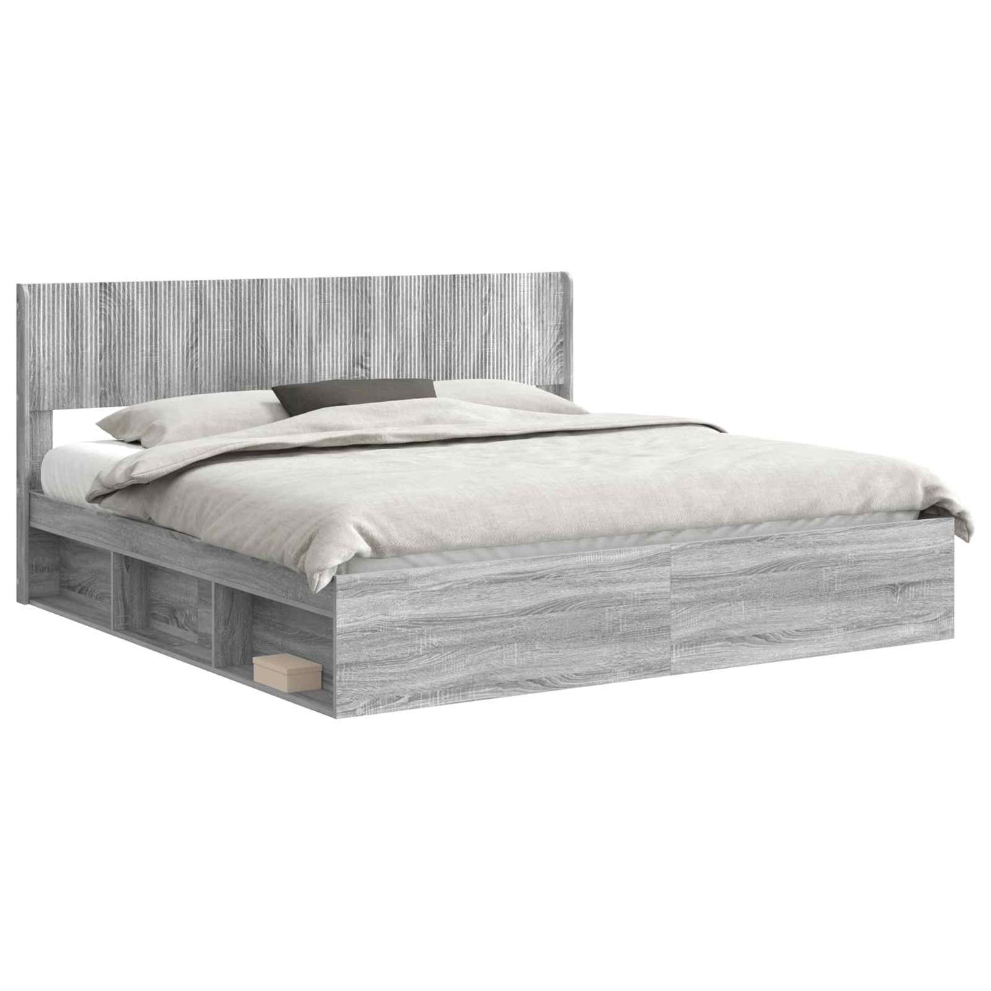 Bed Frame with Storage and Headboard Grey Sonoma 180 x 200 cm