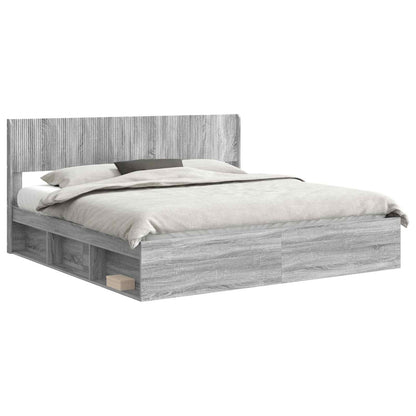 Bed Frame with Storage and Headboard Grey Sonoma 180 x 200 cm