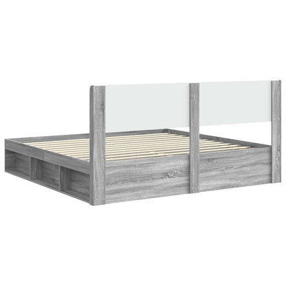 Bed Frame with Storage and Headboard Grey Sonoma 180 x 200 cm