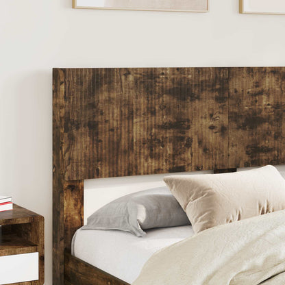 Bed Frame with Storage and Headboard Smoked Oak 160 x 200 cm