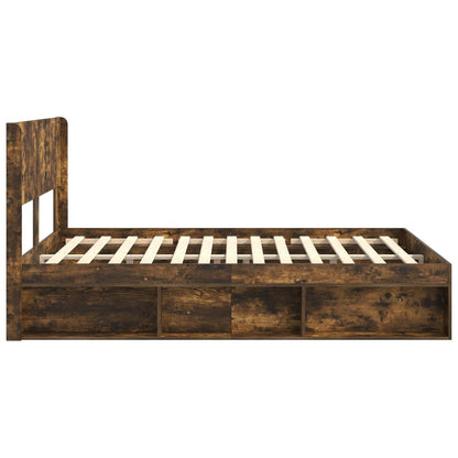 Bed Frame with Storage and Headboard Smoked Oak 160 x 200 cm