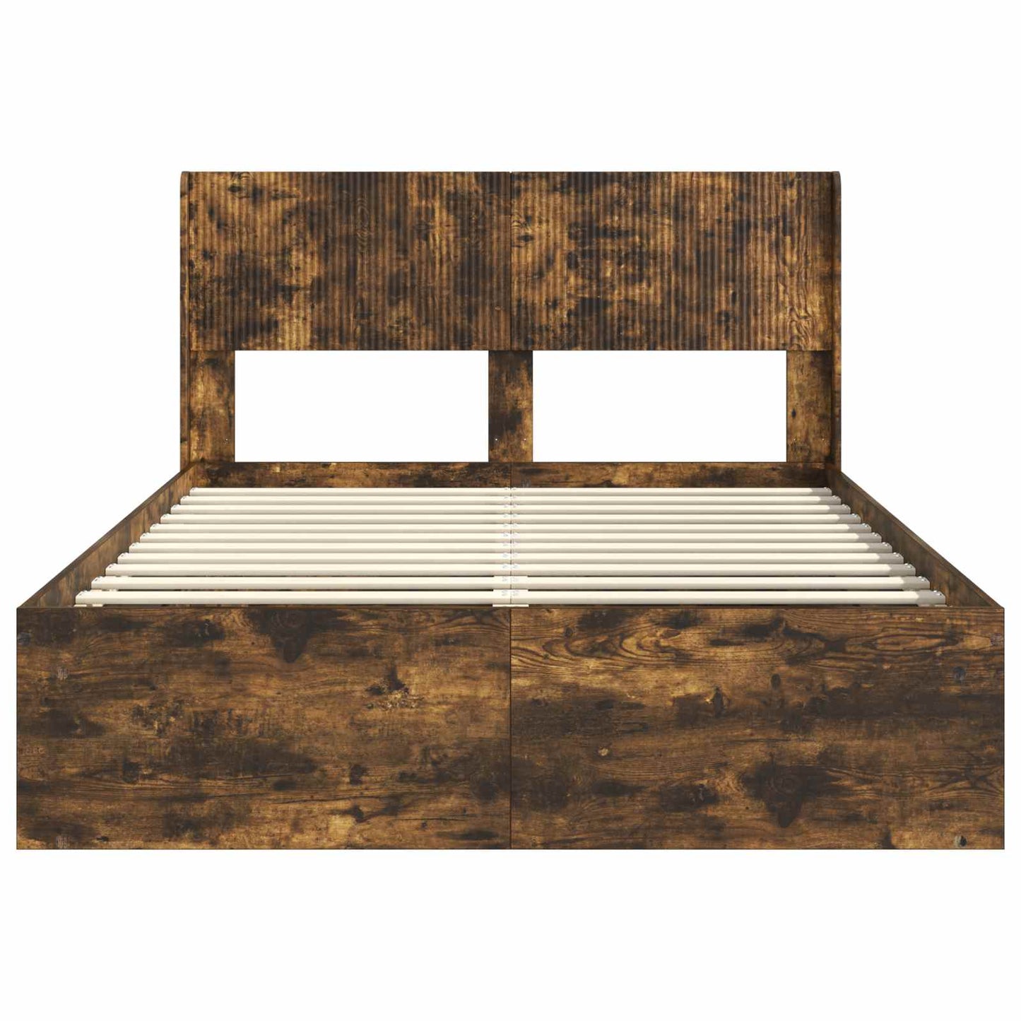 Bed Frame with Storage and Headboard Smoked Oak 140 x 200 cm