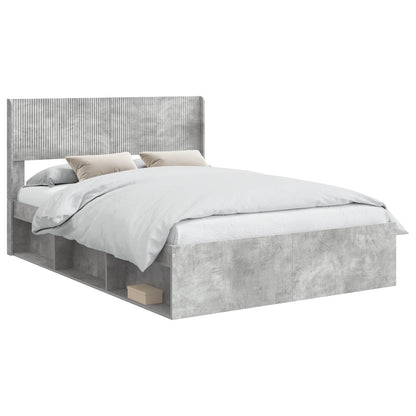 Bed Frame with Storage and Headboard Concrete Grey 135 x 190 cm
