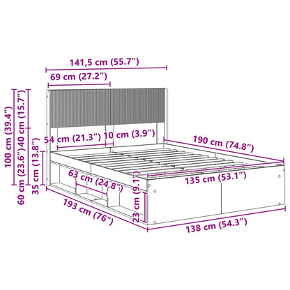 Bed Frame with Storage and Headboard Grey Sonoma 135 x 190 cm