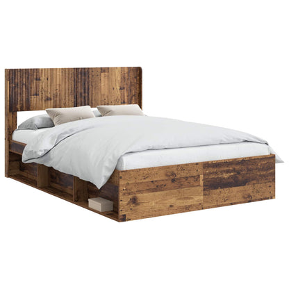 Bed Frame with Storage and Headboard Old Wood 135 x 190 cm