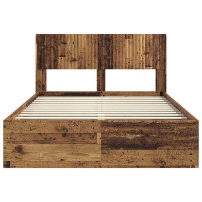 Bed Frame with Storage and Headboard Old Wood 135 x 190 cm