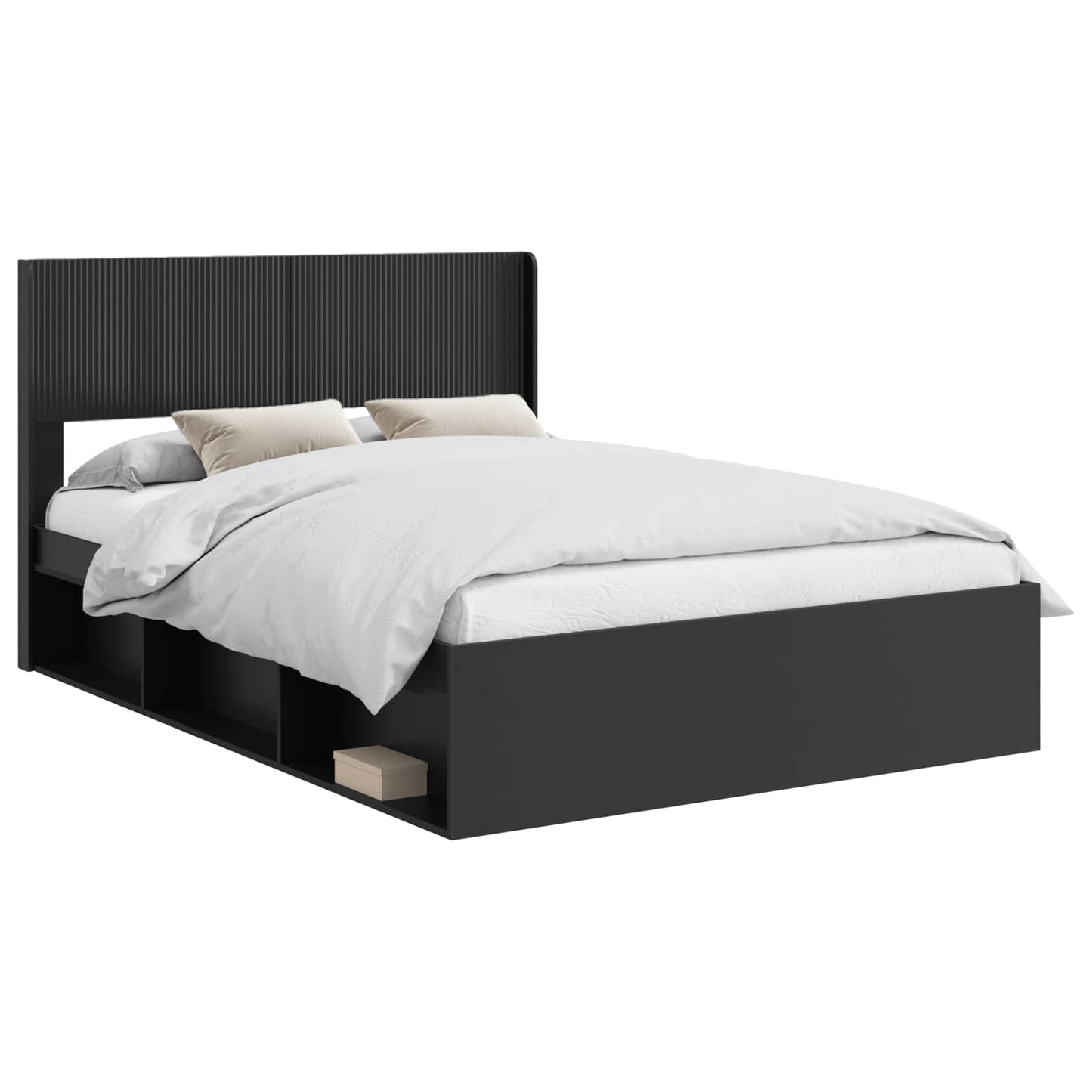 Bed Frame with Storage and Headboard Black 120 x 200 cm