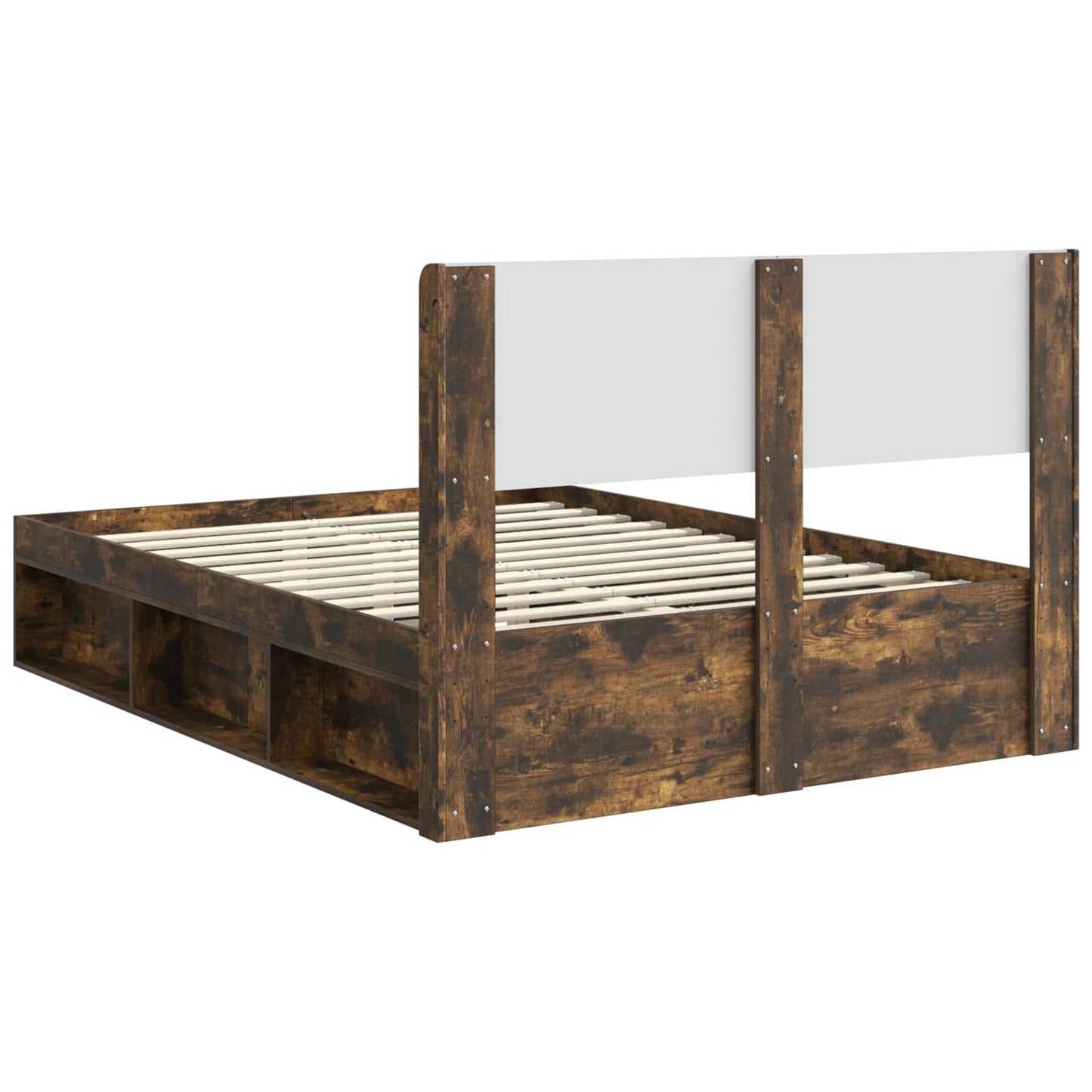 Bed Frame with Storage and Headboard Smoked Oak 120 x 200 cm