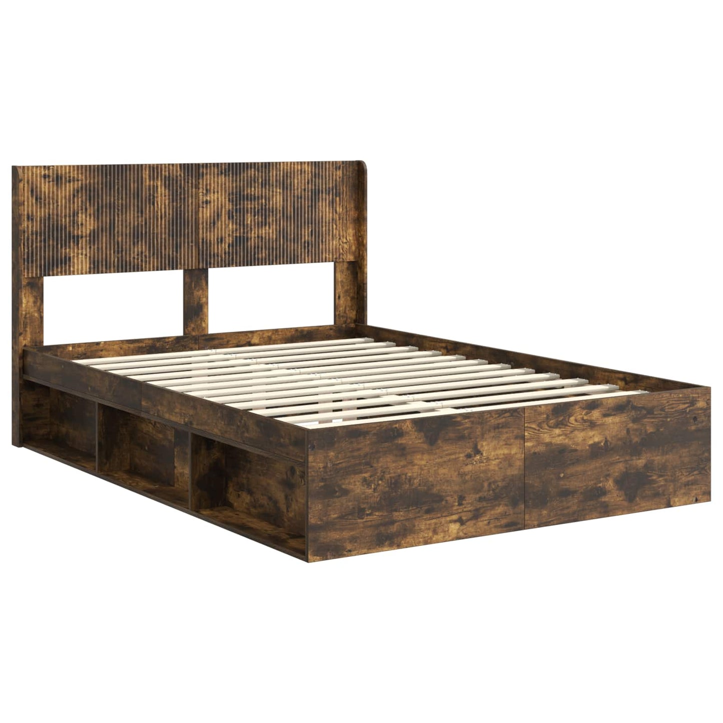Bed Frame with Storage and Headboard Smoked Oak 120 x 190 cm