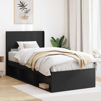 Bed Frame with Storage and Headboard Black 100 x 200 cm
