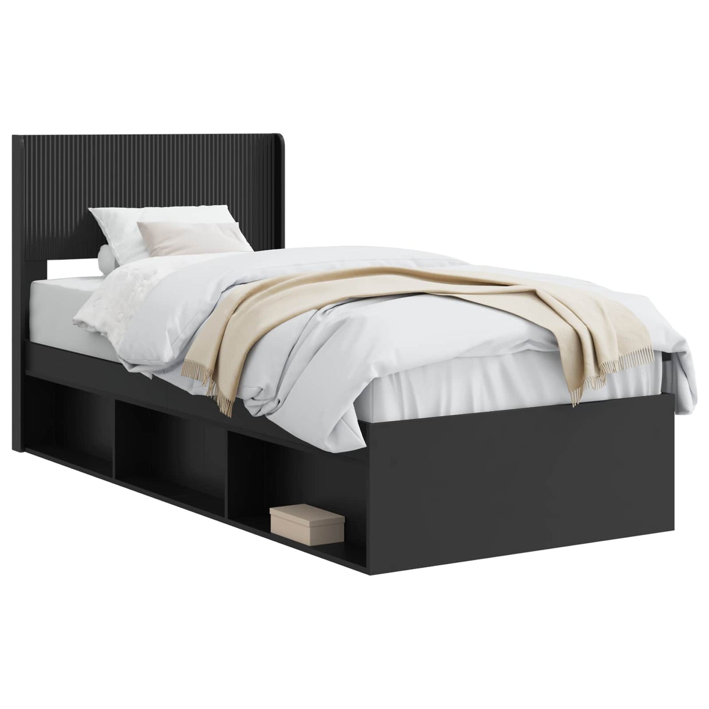 Bed Frame with Storage and Headboard Black 100 x 200 cm