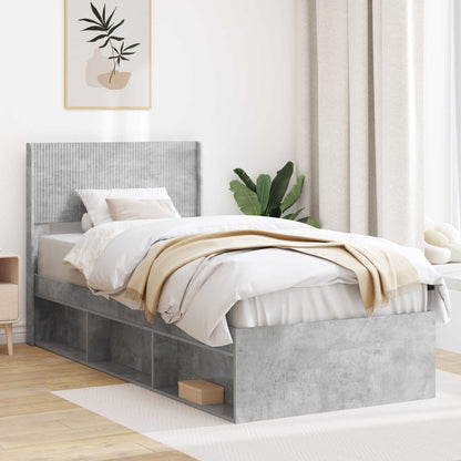 Bed Frame with Storage and Headboard Concrete Grey 90 x 200 cm