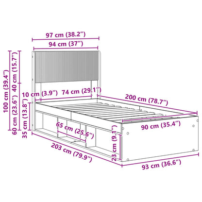 Bed Frame with Storage and Headboard Concrete Grey 90 x 200 cm