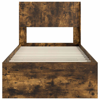 Bed Frame with Storage and Headboard Smoked Oak 90 x 200 cm