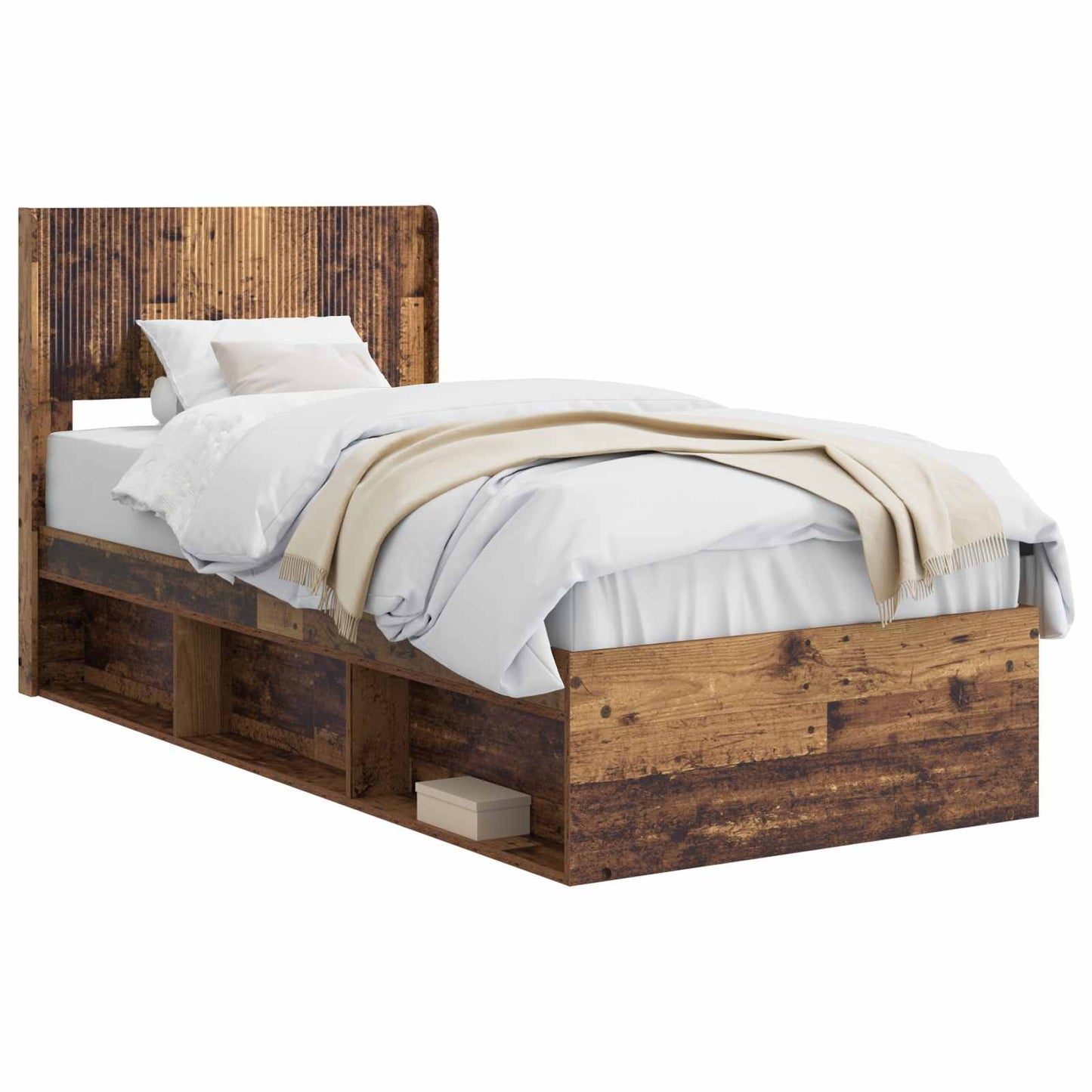 Bed Frame with Storage and Headboard Old Wood 90 x 200 cm