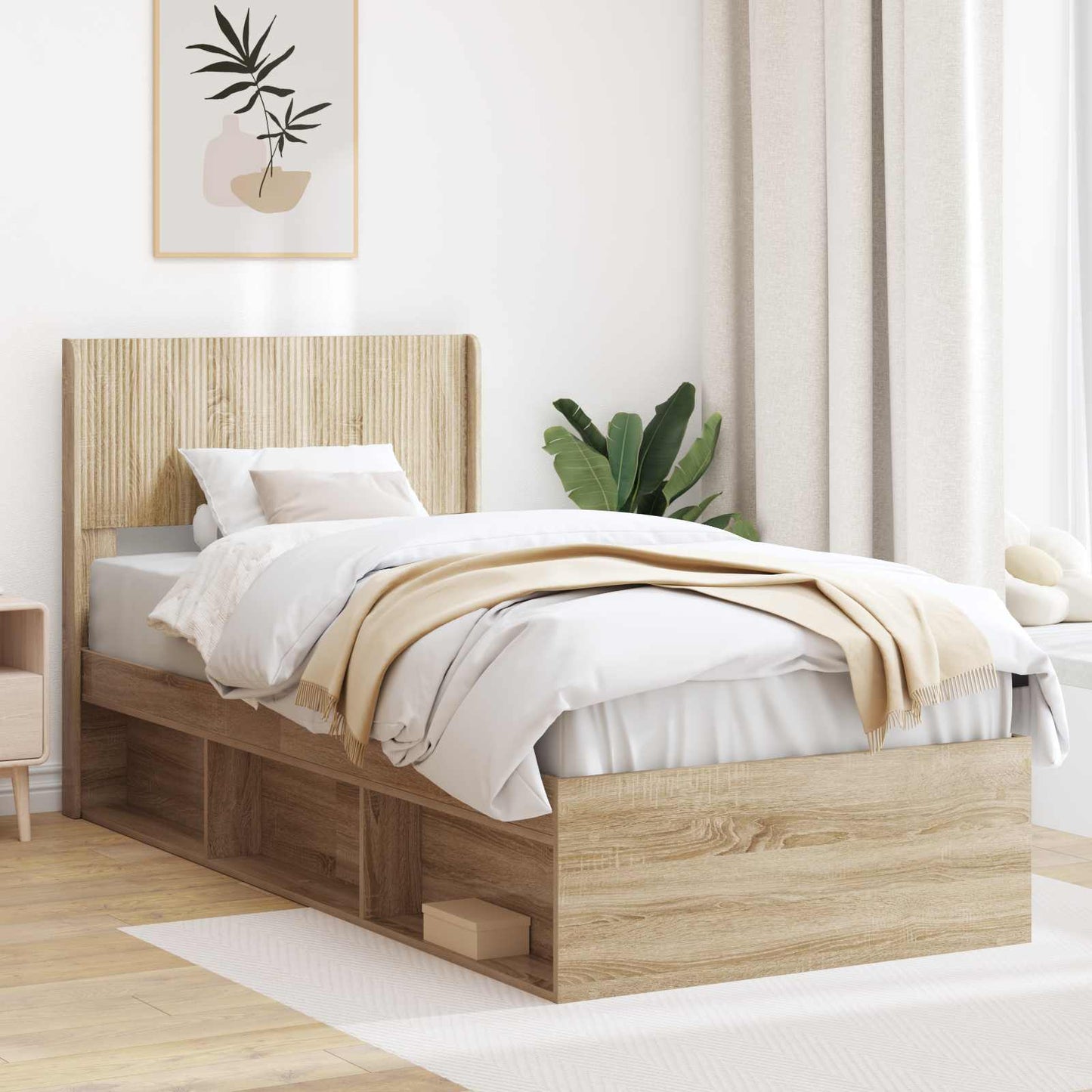 Bed Frame with Storage and Headboard Sonoma Oak 90 x 190 cm