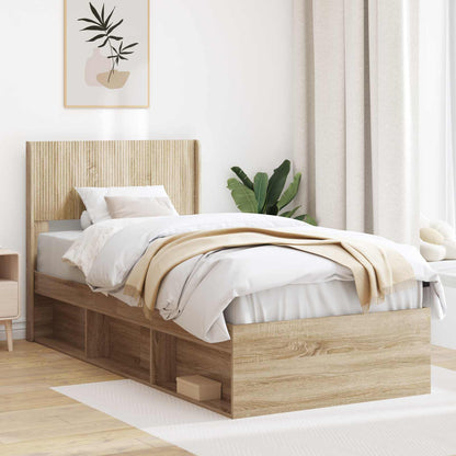 Bed Frame with Storage and Headboard Sonoma Oak 90 x 190 cm