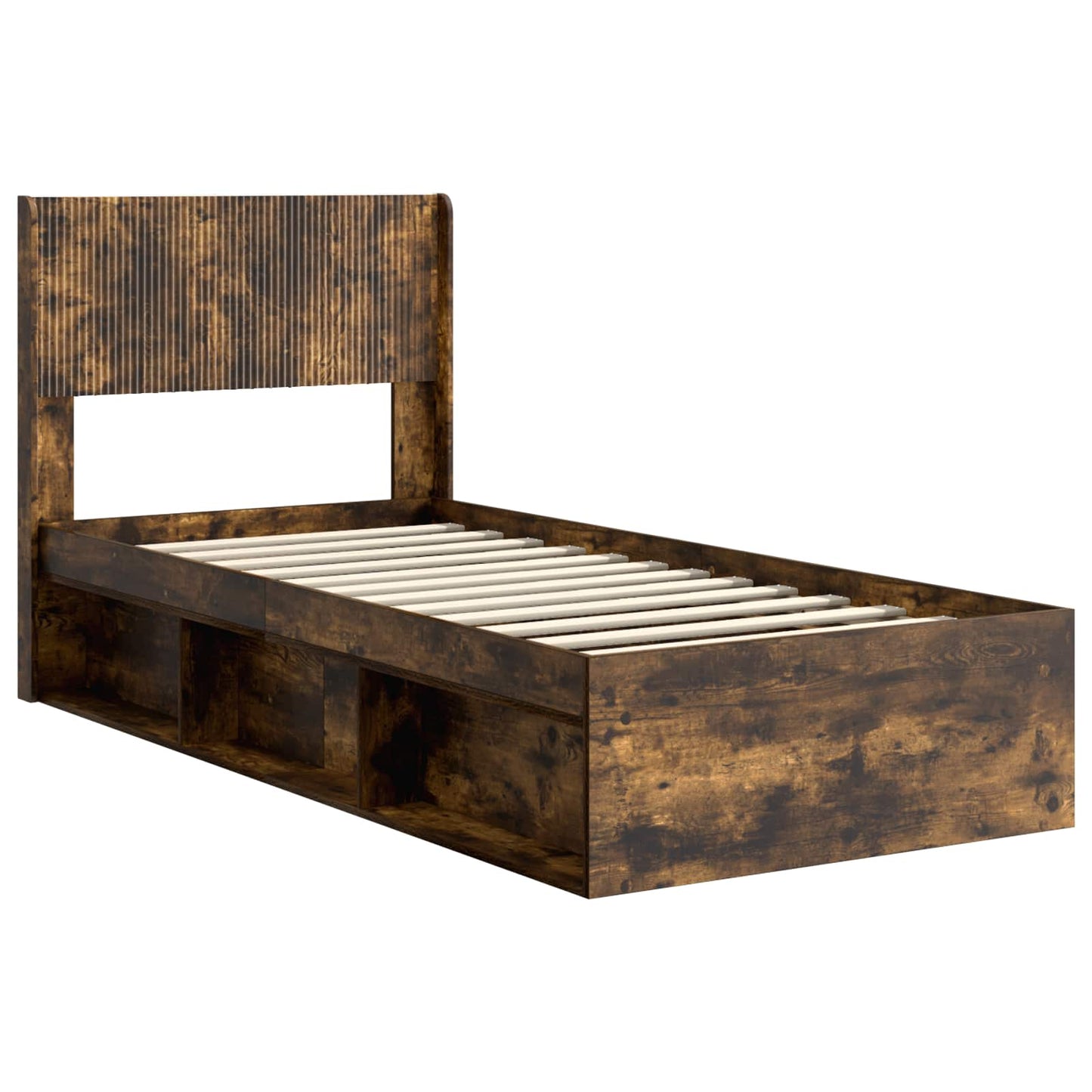 Bed Frame with Storage and Headboard Smoked Oak 90 x 190 cm