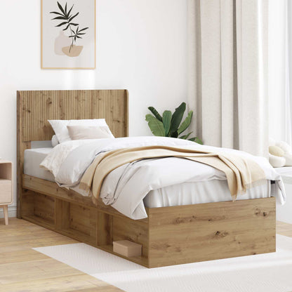 Bed Frame with Storage and Headboard Artisan Oak 90 x 190 cm