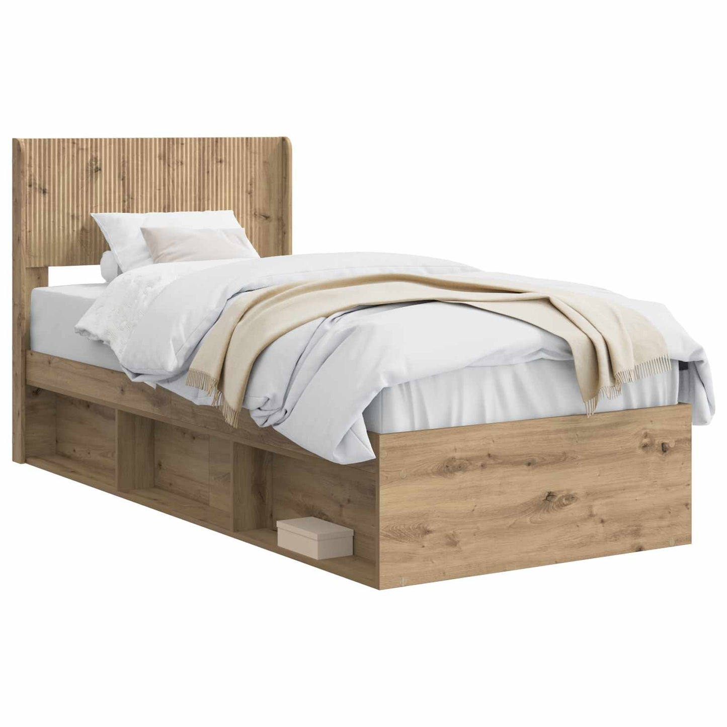 Bed Frame with Storage and Headboard Artisan Oak 90 x 190 cm