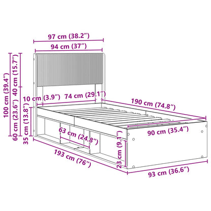 Bed Frame with Storage and Headboard Artisan Oak 90 x 190 cm