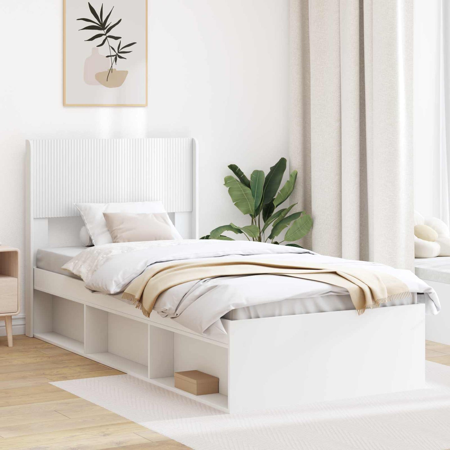Bed Frame with Storage and Headboard White 75 x 190 cm