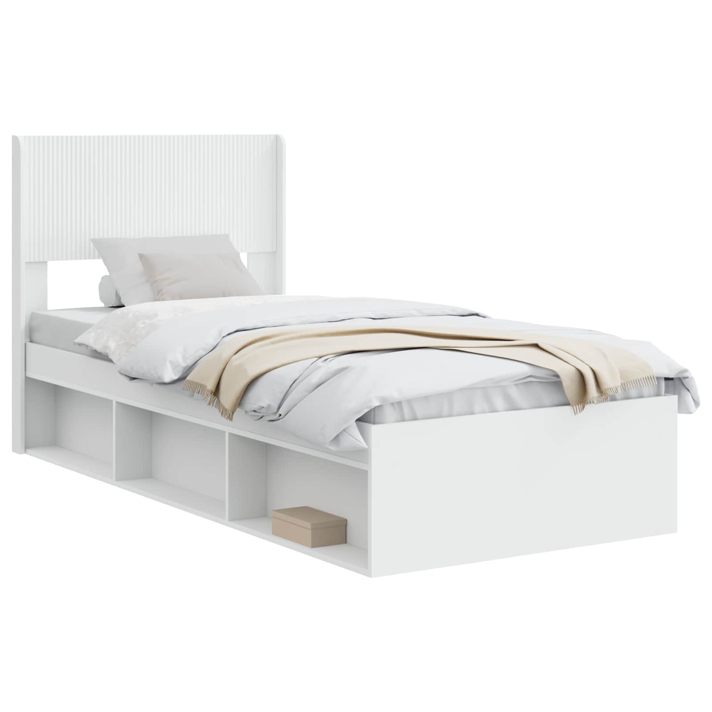 Bed Frame with Storage and Headboard White 75 x 190 cm