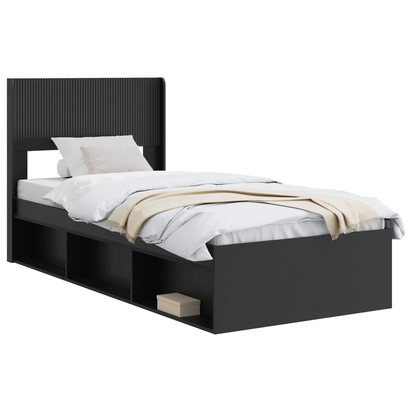Bed Frame with Storage and Headboard Black 75 x 190 cm