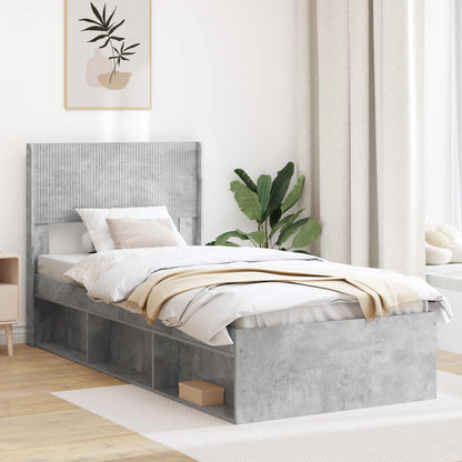 Bed Frame with Storage and Headboard Concrete Grey 75 x 190 cm