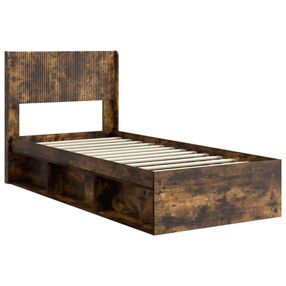 Bed Frame with Storage and Headboard Smoked Oak 75 x 190 cm