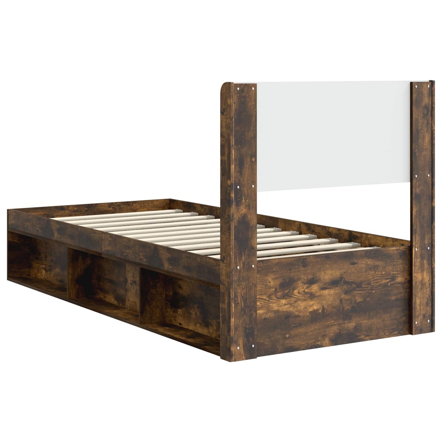Bed Frame with Storage and Headboard Smoked Oak 75 x 190 cm