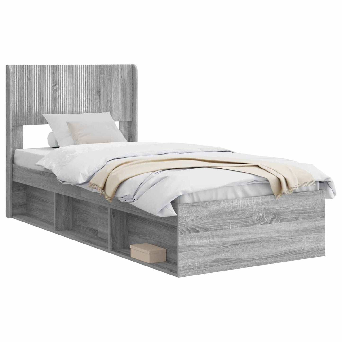 Bed Frame with Storage and Headboard Grey Sonoma 75 x 190 cm