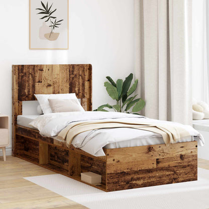 Bed Frame with Storage and Headboard Old Wood 75 x 190 cm