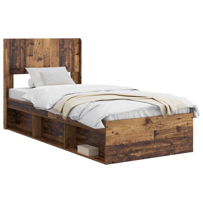 Bed Frame with Storage and Headboard Old Wood 75 x 190 cm