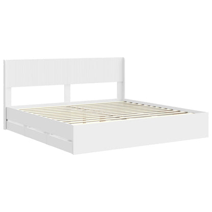 Bed Frame with Storage and Headboard White 200 x 200 cm