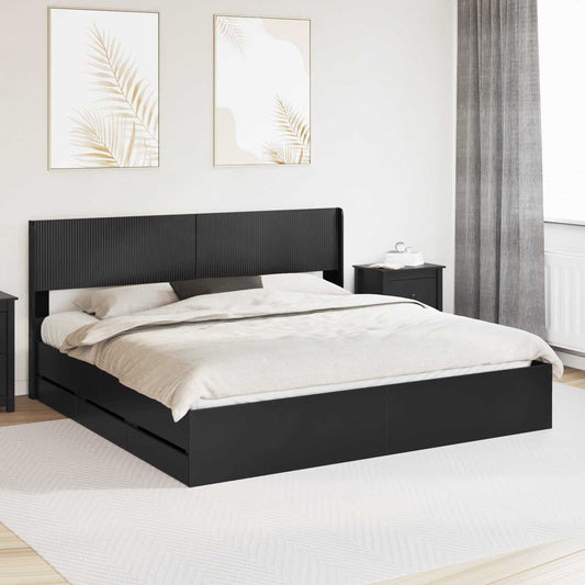 Bed Frame with Storage and Headboard Black 200 x 200 cm