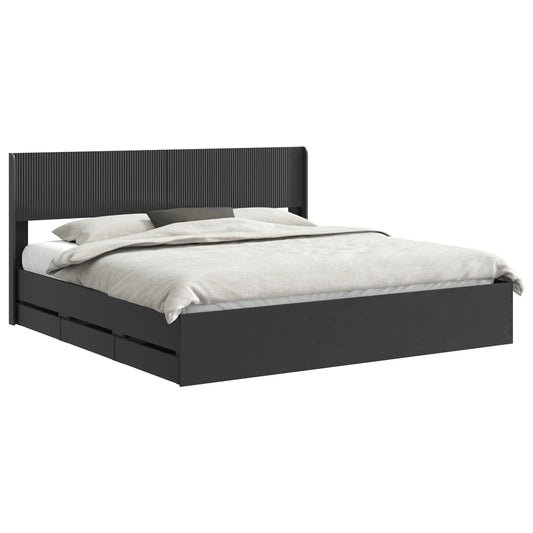 Bed Frame with Storage and Headboard Black 200 x 200 cm