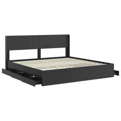 Bed Frame with Storage and Headboard Black 200 x 200 cm
