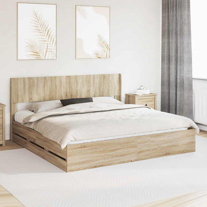 Bed Frame with Storage and Headboard Sonoma Oak 200 x 200 cm
