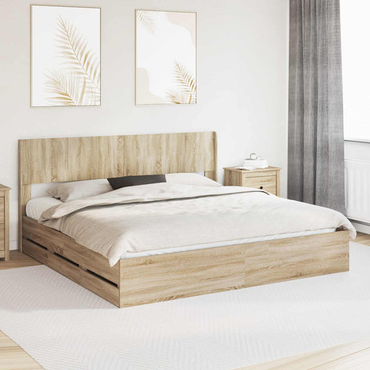 Bed Frame with Storage and Headboard Sonoma Oak 200 x 200 cm