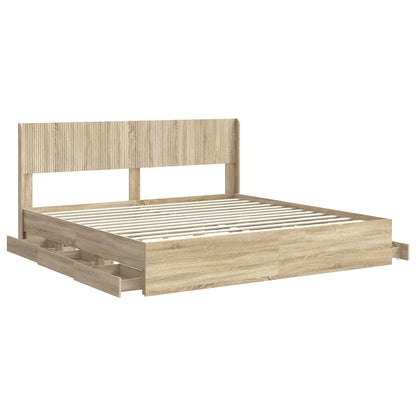 Bed Frame with Storage and Headboard Sonoma Oak 200 x 200 cm